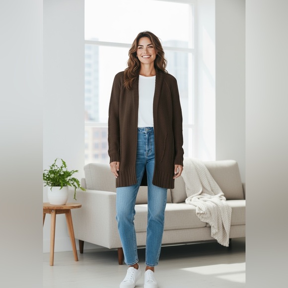 Lou & Grey Sweaters - Lou‎ Lou Brown Kit Oversized Sweater L Women Fall Casual Lagenlook Zipper Heavy